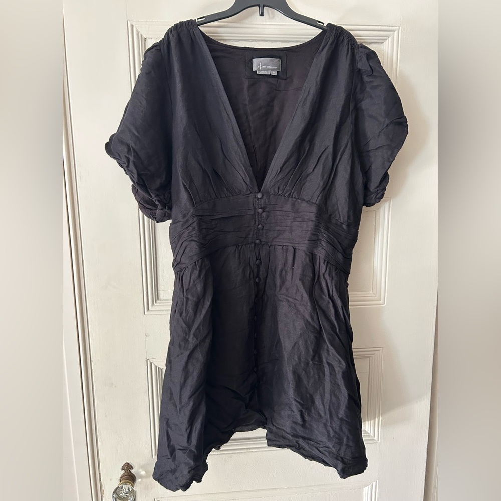 Anthropologie Black Mini Dress with Button Front